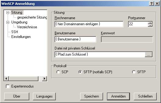 WinSCP Konfiguration