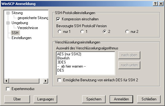 WinSCP Konfiguration
